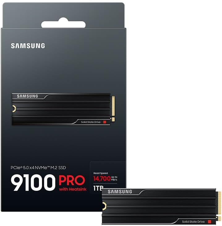 1TB NVMe Samsung 9100 Pro Gen5 Heatsink Upto 14700Mb/s(MZ-VAP1T0CW) 1TB NVMe Samsung 9100 Pro Gen5 Heatsink Upto 14700Mb/s(MZ-VAP1T0CW)